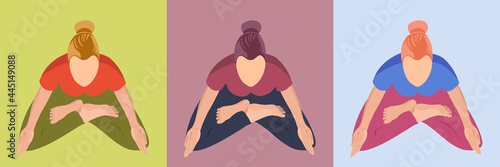 Woman doing yoga, icon minimalist design, top view. Vector illustration.