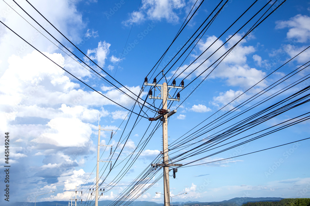 electric wires on electric poles beautiful sky background electric wires on electric poles beautiful sky background