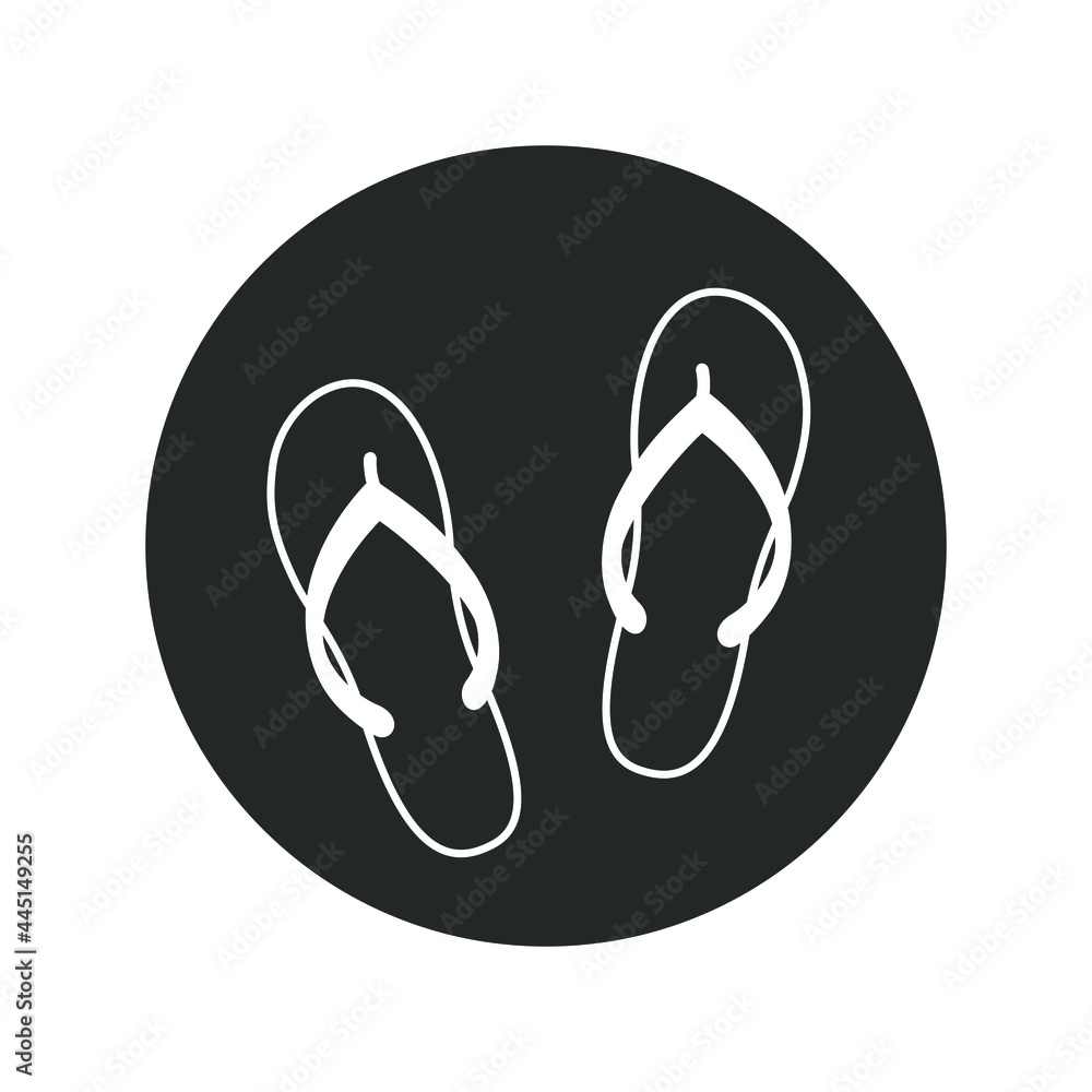 Flip flops graphic icon. Flip flops sign in the circle isolated on white background. Vector illustration Flip flops graphic icon. Flip flops sign in the circle isolated on white background. Vector illustration