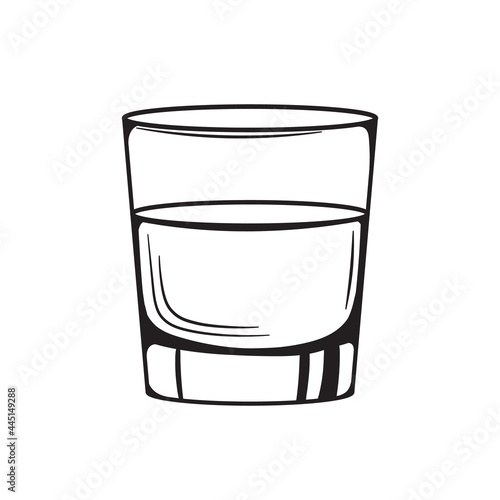 alcohol glass drinks engraving vector set. Vodka, whiskey and cognac. Isolated black and white vintage style .