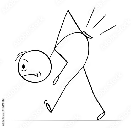 Bent Person Suffering Back Pain or Backache , Vector Cartoon Stick Figure Illustration