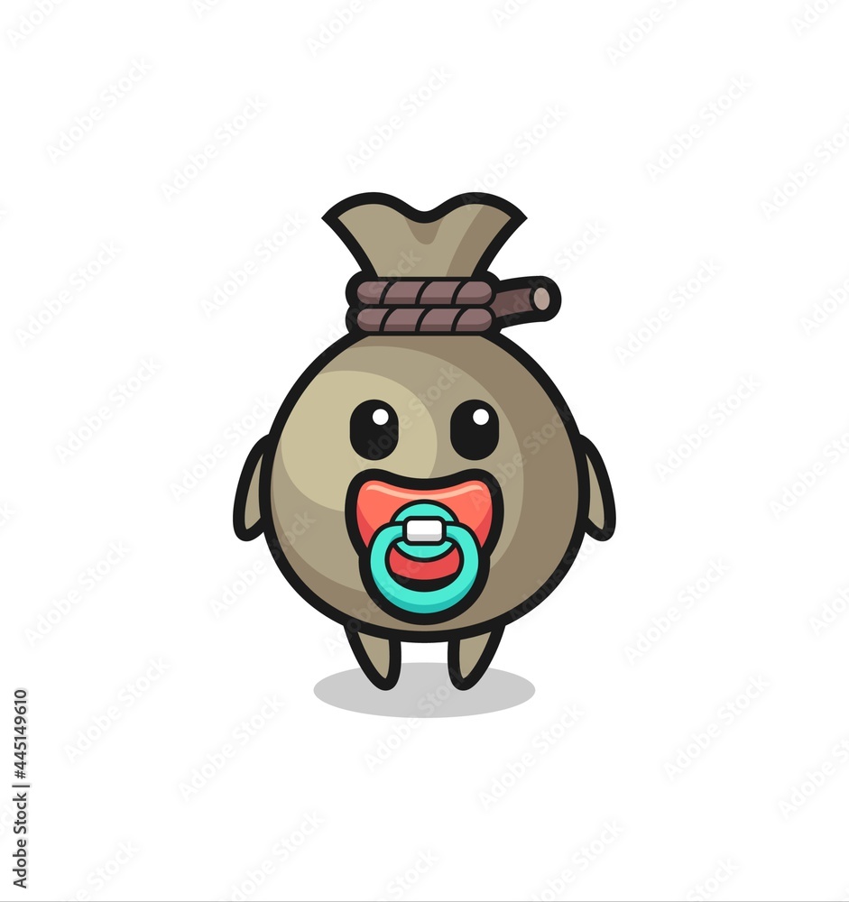 baby money sack cartoon character with pacifier baby money sack cartoon character with pacifier