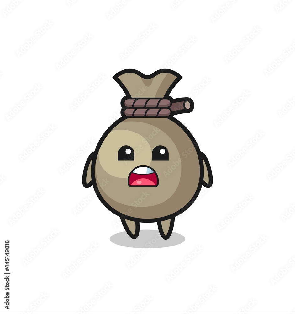 Fototapeta premium money sack illustration with apologizing expression, saying I am sorry