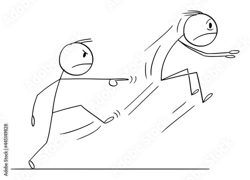 Boss or Employer Kicking Out Employee or a Man, Vector Cartoon Stick Figure Illustration