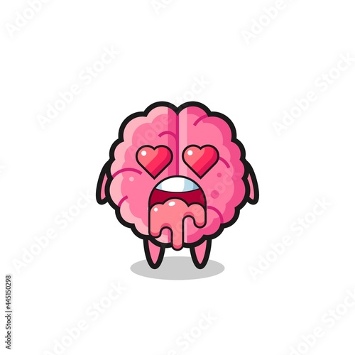 the falling in love expression of a cute brain with heart shaped eyes