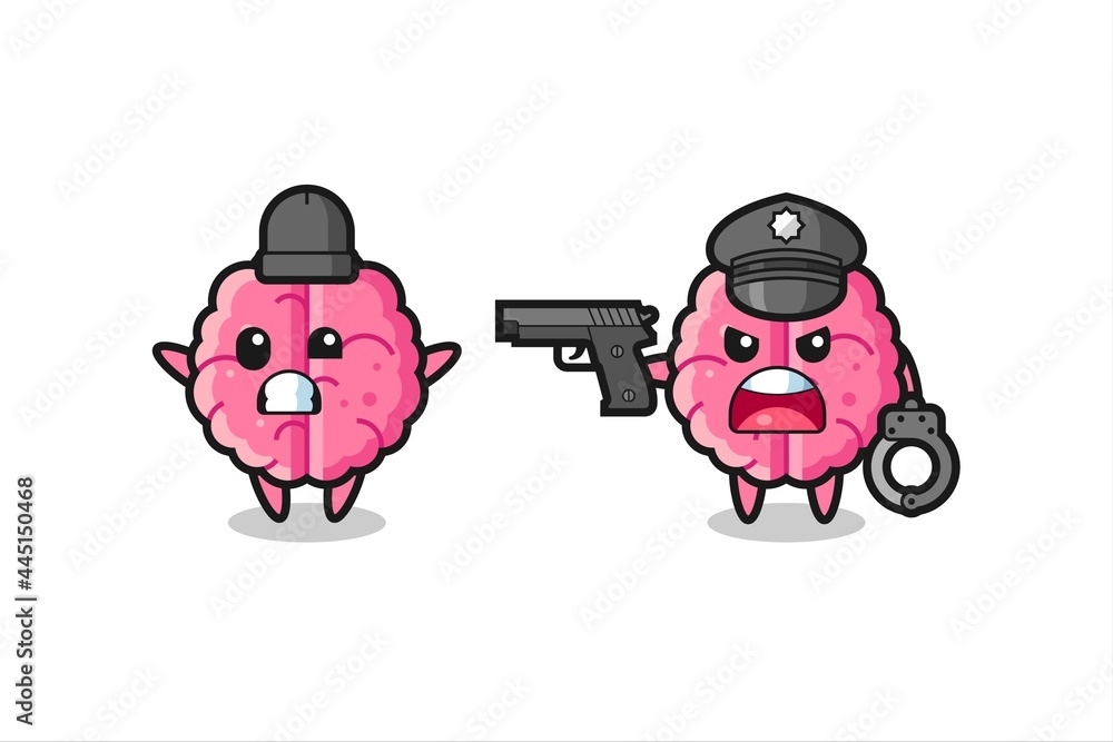 Fototapeta premium illustration of brain robber with hands up pose caught by police