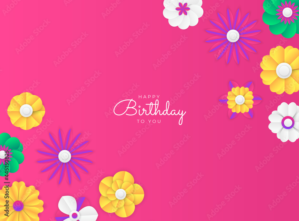 Happy birthday card background with colorful flowers