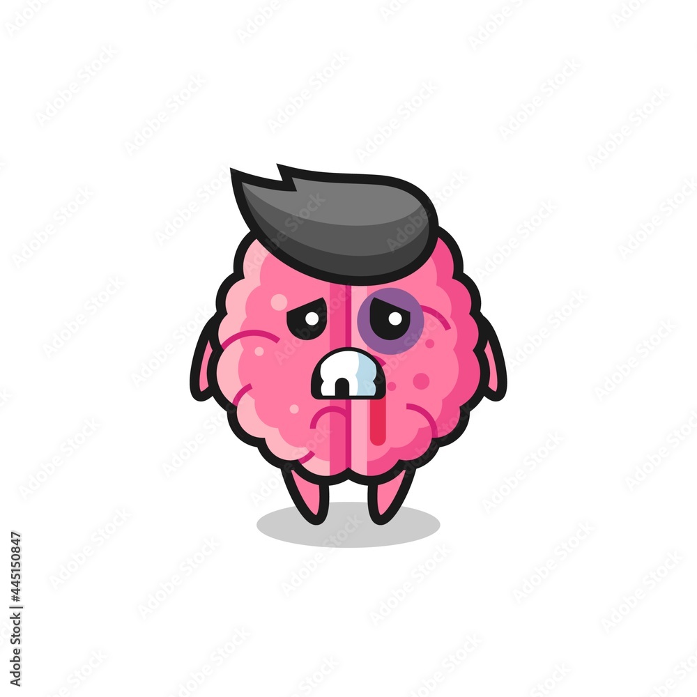 injured brain character with a bruised face injured brain character with a bruised face