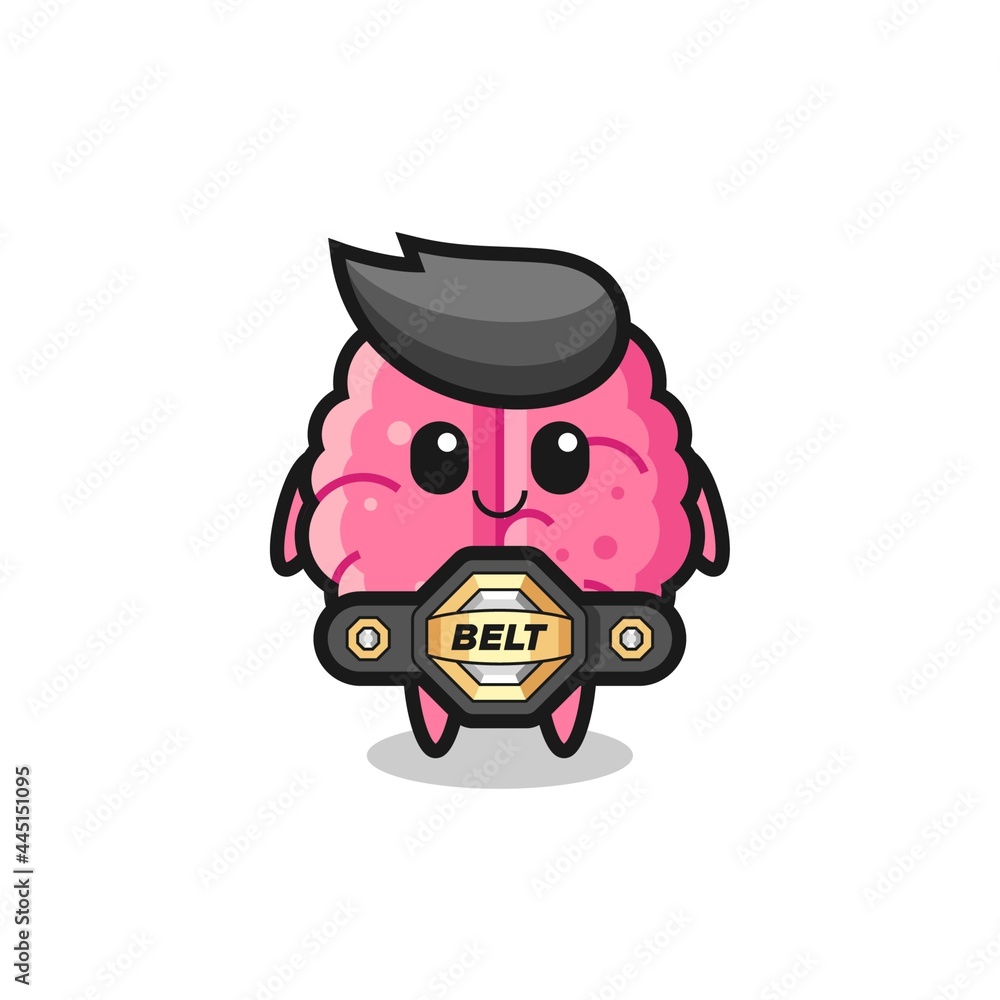 the MMA fighter brain mascot with a belt the MMA fighter brain mascot with a belt