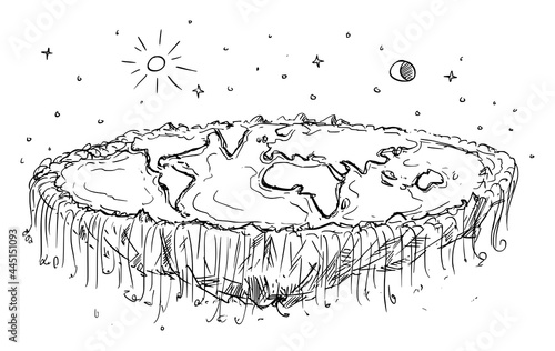 Flat Planet Earth Conspiracy, Vector Cartoon Illustration