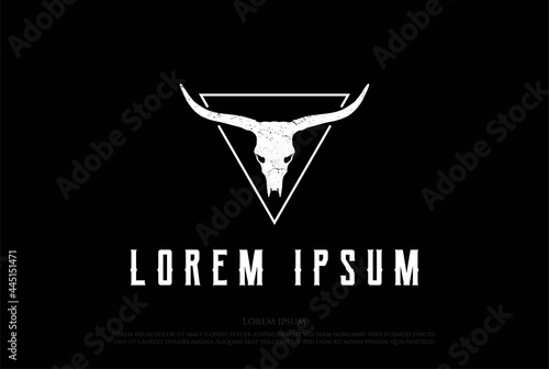 Old Hipster Texas Bison Buffalo Bull Longhorn Skeleton Logo Design Vector