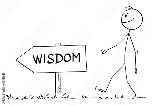Person Walking on the Path or Way for Wisdom, Vector Cartoon Stick Figure Illustration