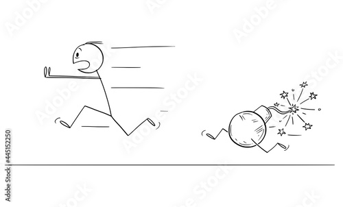 Bomb Chasing Running Person, Concept of Time, Deadline or Failure, Vector Cartoon Stick Figure Illustration © Zdenek Sasek