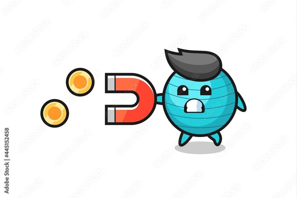 the character of exercise ball hold a magnet to catch the gold coins the character of exercise ball hold a magnet to catch the gold coins