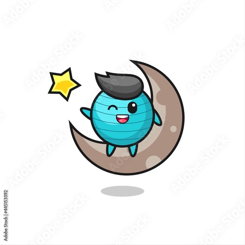 illustration of exercise ball cartoon sitting on the half moon © heriyusuf