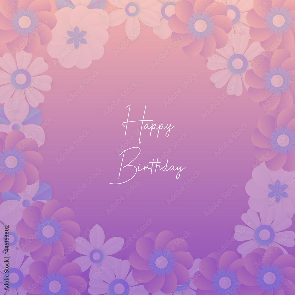 Greeting card with trendy blue floral and leaves. Happy Birthday. Farm flower. Happy birthday greeting card and party invitation, vector illustration, hand drawn style.