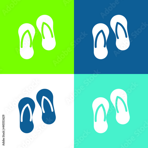 Beach Slippers Flat four color minimal icon set