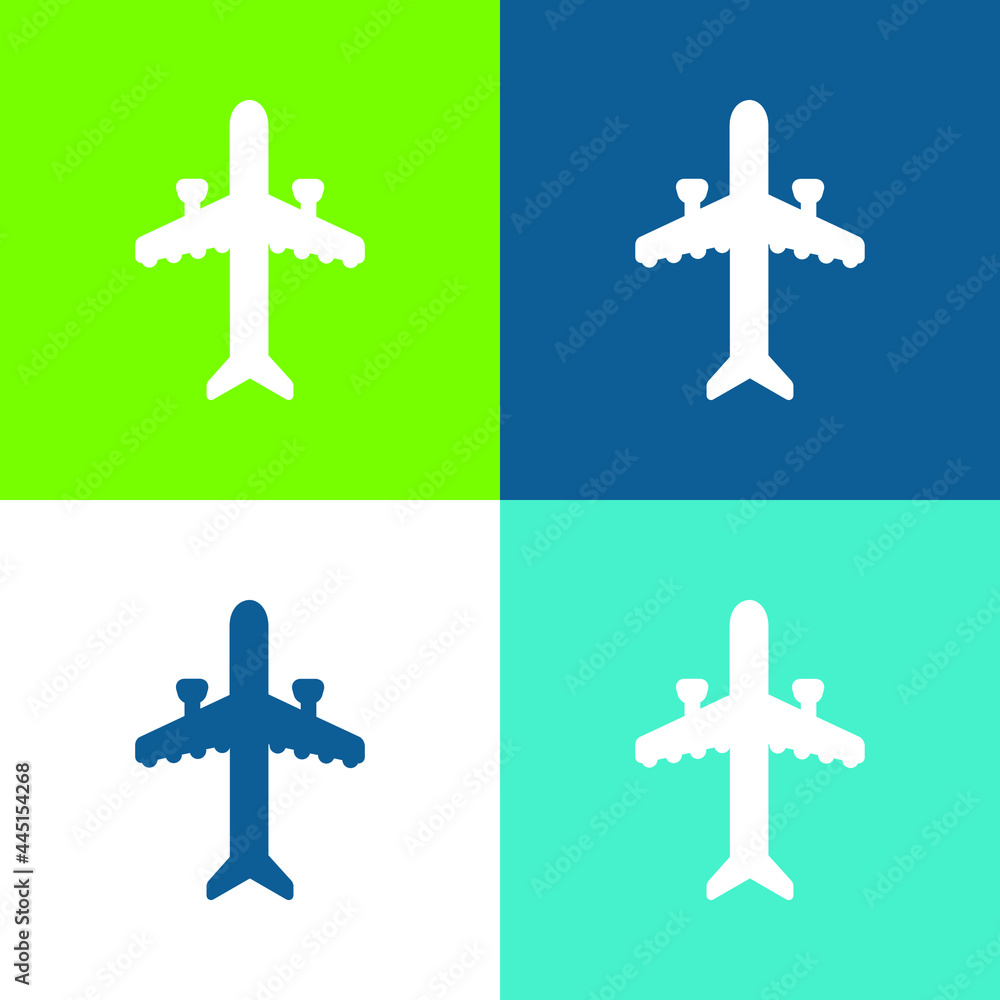 Aeroplane With Two Engines Flat four color minimal icon set
