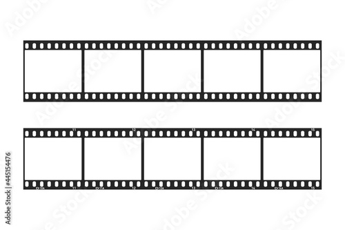 Blank film strip set. Empty film or photo frames. Negative film, filmstreifen. Vector illustration