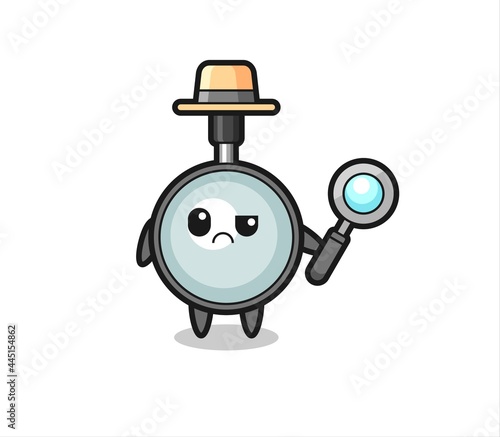the mascot of cute magnifying glass as a detective