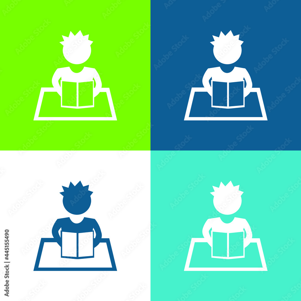 Boy Reading Flat four color minimal icon set Boy Reading Flat four color minimal icon set