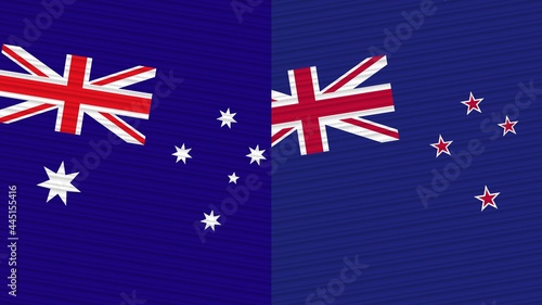 New Zealand and Australia Two Half Flags Together Fabric Texture Illustration