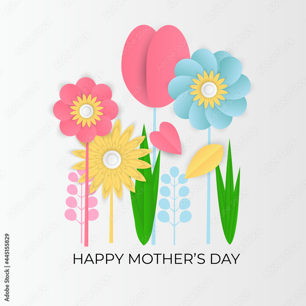 Mother's day greeting design with beautiful blossom flowers