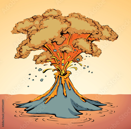 A smoking volcano eruption. Vector drawing