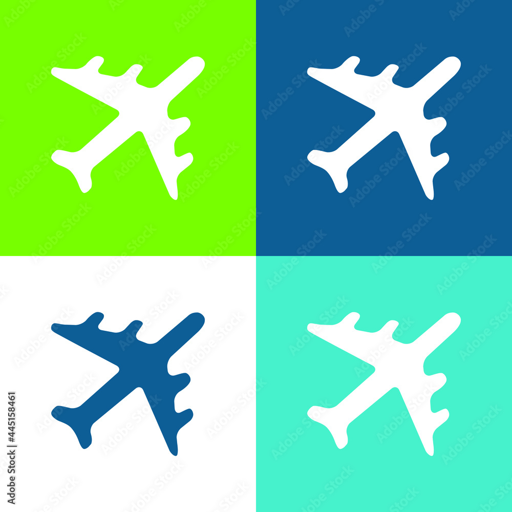 Black Airplane Flat four color minimal icon set Black Airplane Flat four color minimal icon set