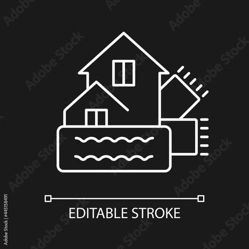Weatherization white linear icon for dark theme. Weatherproofing building. Energy purchase. Thin line customizable illustration. Isolated vector contour symbol for night mode. Editable stroke