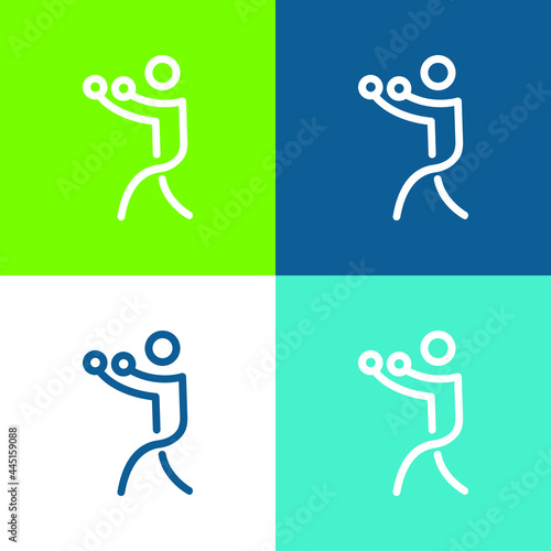 Boxing Stick Man Flat four color minimal icon set