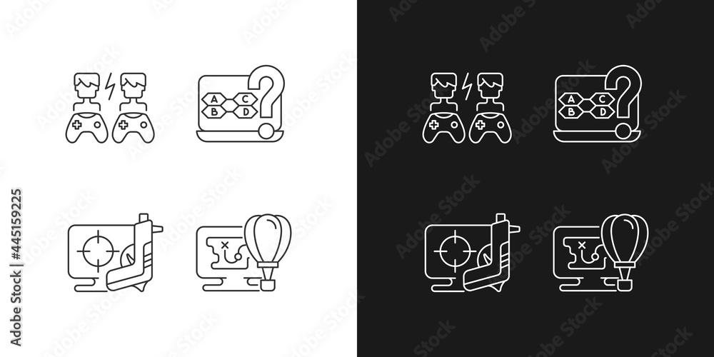 Cooperative games linear icons set for dark and light mode. Playing against other players. Customizable thin line symbols. Isolated vector outline illustrations. Editable stroke Cooperative games linear icons set for dark and light mode. Playing against other players. Customizable thin line symbols. Isolated vector outline illustrations. Editable stroke
