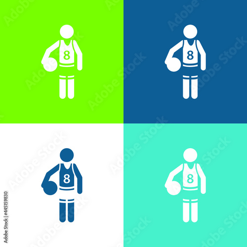 Basketball Player With The Ball Flat four color minimal icon set