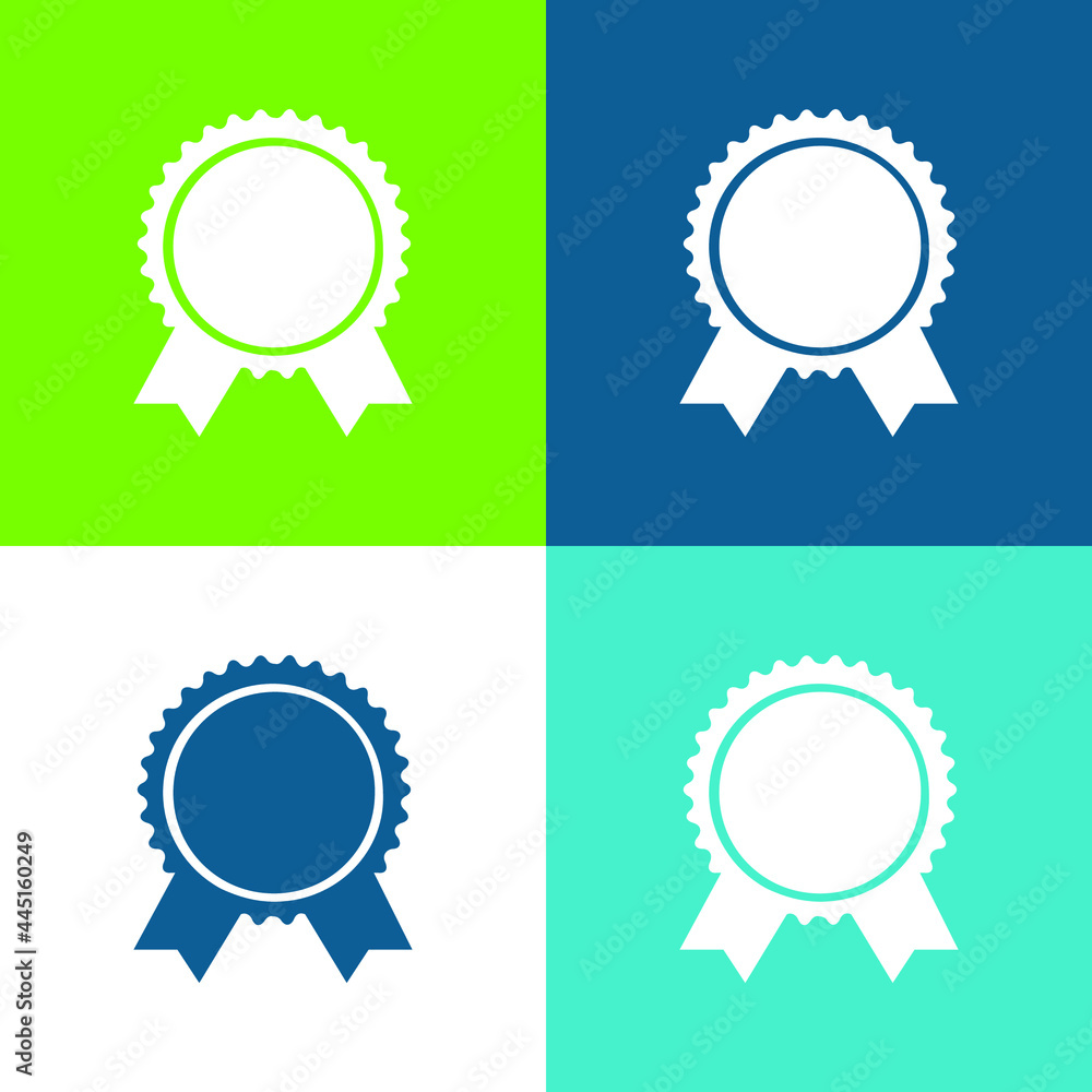 Award Badge Of Circular Shape With Ribbon Tails Flat four color minimal icon set Award Badge Of Circular Shape With Ribbon Tails Flat four color minimal icon set