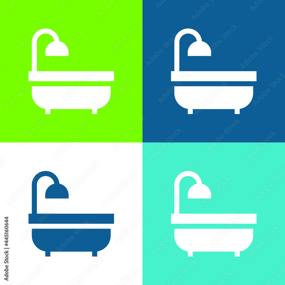 Bathtub Flat four color minimal icon set Bathtub Flat four color minimal icon set