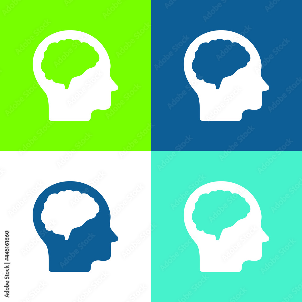 Brain And Head Flat four color minimal icon set
