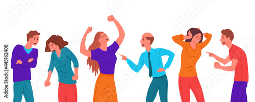 Cartoon Color Characters People Angry Men and Women. Vector