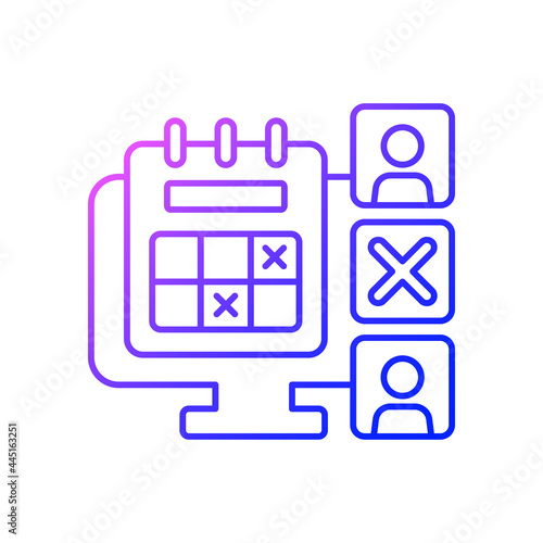Absence calendar gradient linear vector icon. Tracking employee leaves and days off remotely. Work monitoring. Thin line color symbols. Modern style pictogram. Vector isolated outline drawing