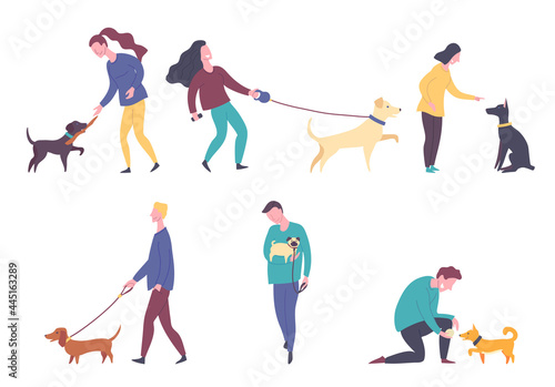 Cartoon Color Characters People with Dog on a Playground Concept. Vector