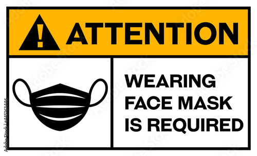 Attention wearing face mask is required in english