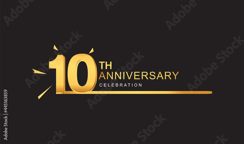 10th years anniversary logotype with single line golden and golden confetti for anniversary celebration.