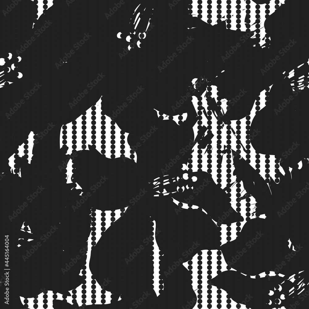 Fototapeta premium Black and White Floral Seamless Pattern with striped Background