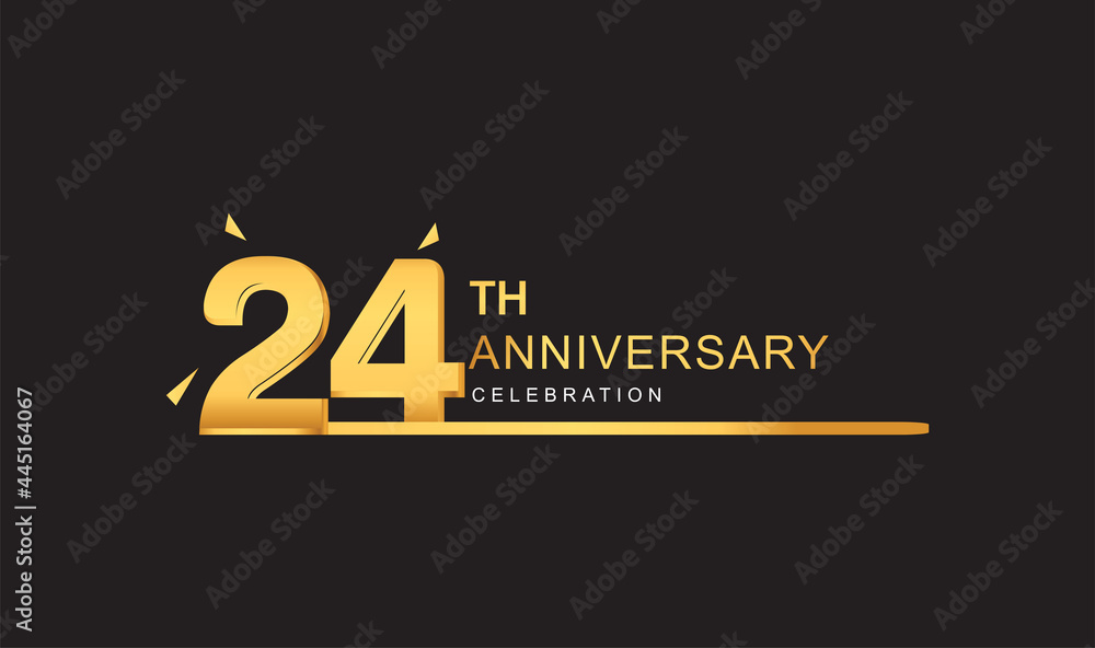 Obraz premium 24th years anniversary logotype with single line golden and golden confetti for anniversary celebration.