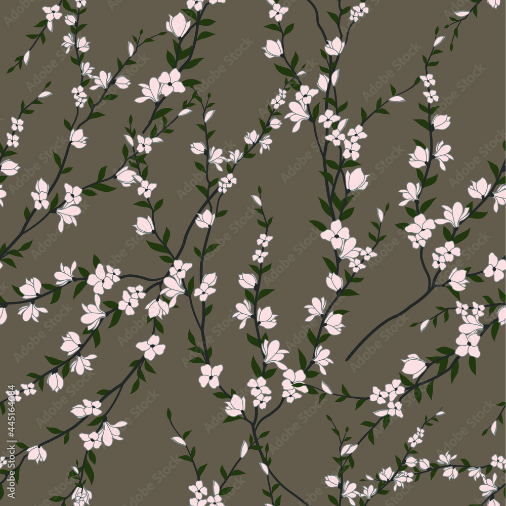 seamless pattern of flowers, branches and leaves seamless pattern of flowers, branches and leaves