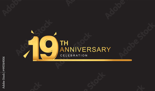 19th years anniversary logotype with single line golden and golden confetti for anniversary celebration.