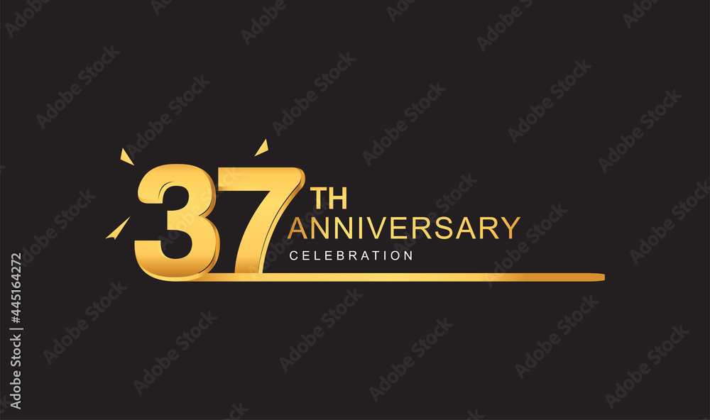 37th years anniversary logotype with single line golden and golden confetti for anniversary celebration.