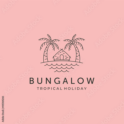 bungalow line art icon logo vector symbol illustration design, cottage and beach minimal logo design