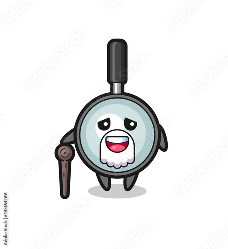 cute magnifying glass grandpa is holding a stick