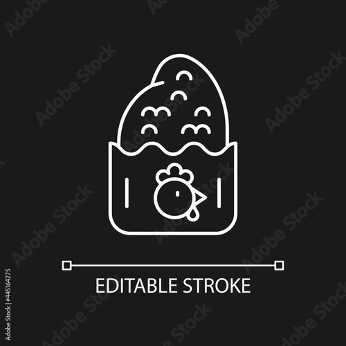 Crispy chicken cutlet white linear icon for dark theme. Taiwanese style fried street food. Thin line customizable illustration. Isolated vector contour symbol for night mode. Editable stroke
