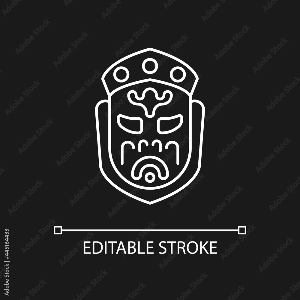 Ghost mask museum white linear icon for dark theme. Taipei attractions. Depict disfigured creepy. Thin line customizable illustration. Isolated vector contour symbol for night mode. Editable stroke